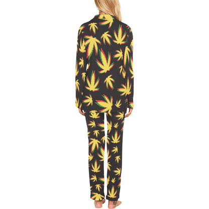 Pot Leaf Pattern Print Design A02 Women's Long Pajama Set