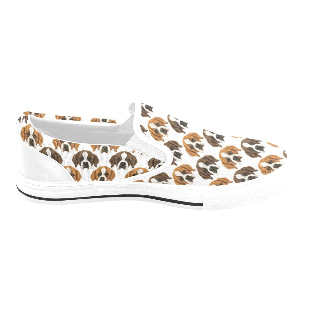 St Bernards Print Design LKS301 White Slip Ons Canvas Women's Shoes