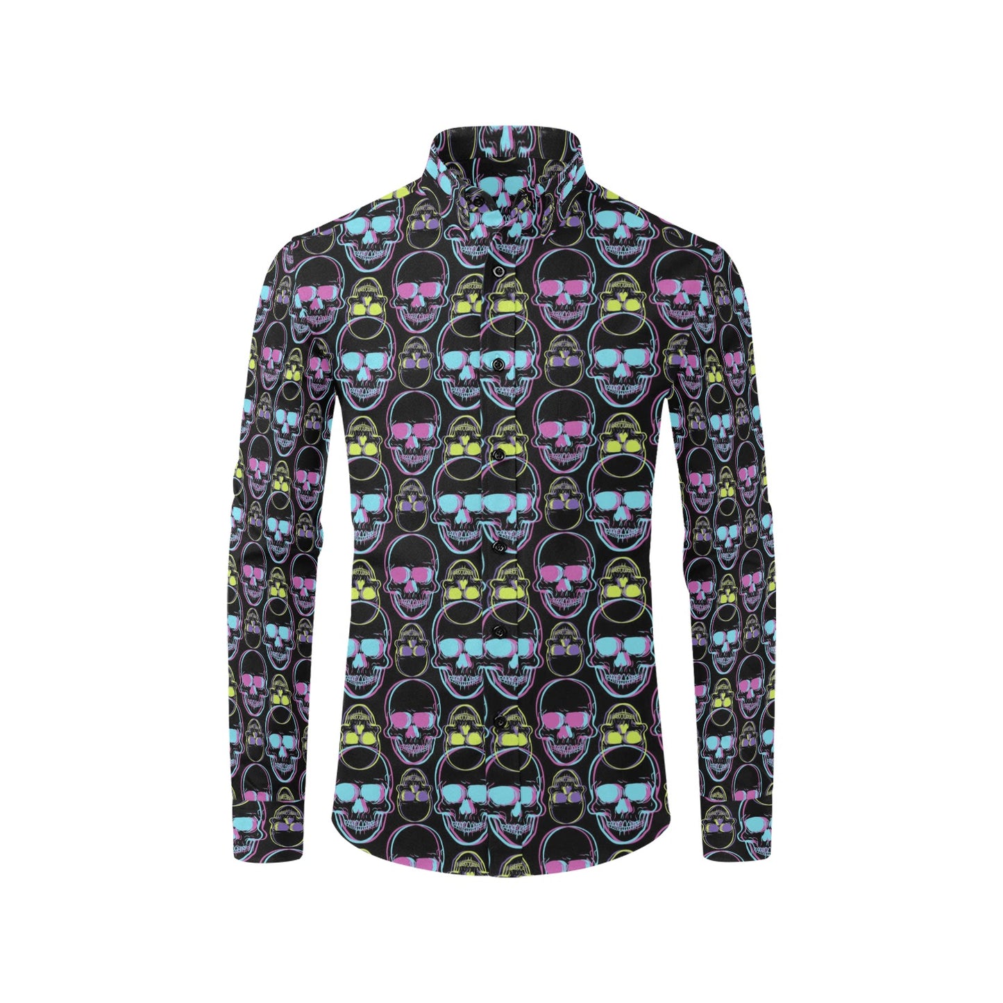 Skull 3D Colorful Print Design LKS309 Men's Long Sleeve Dress Shirt