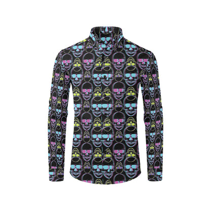 Skull 3D Colorful Print Design LKS309 Men's Long Sleeve Dress Shirt