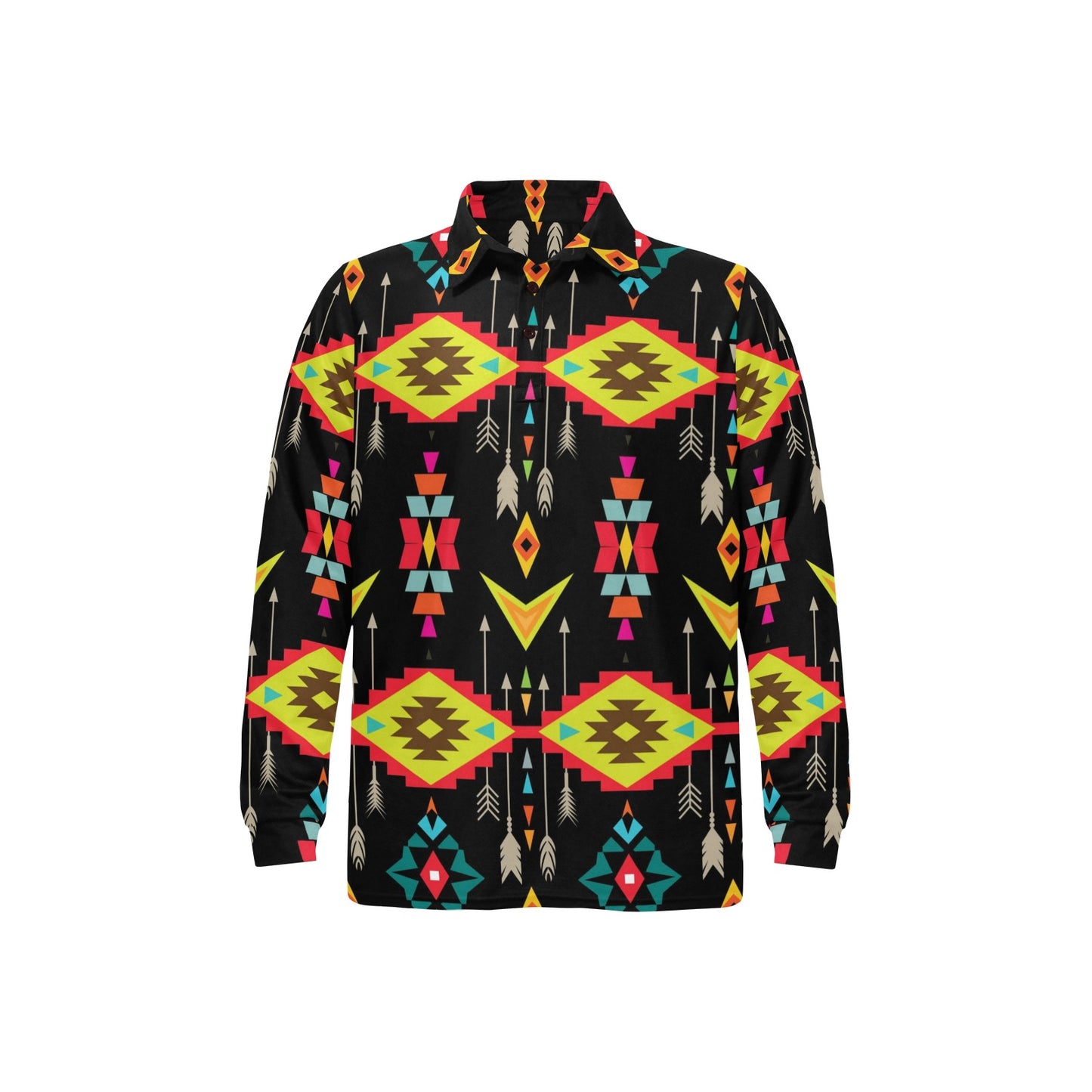 Native Pattern Print Design A05 Long Sleeve Polo Shirt For Men's