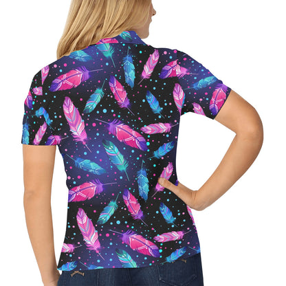 Feather Colorful Boho Design Print Women's Polo Shirt