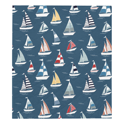 Sailing Ships Pattern Print Design A04 Premium Quilt