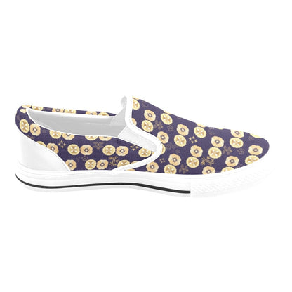 Sakura Print Design LKS303 White Slip Ons Canvas Women's Shoes