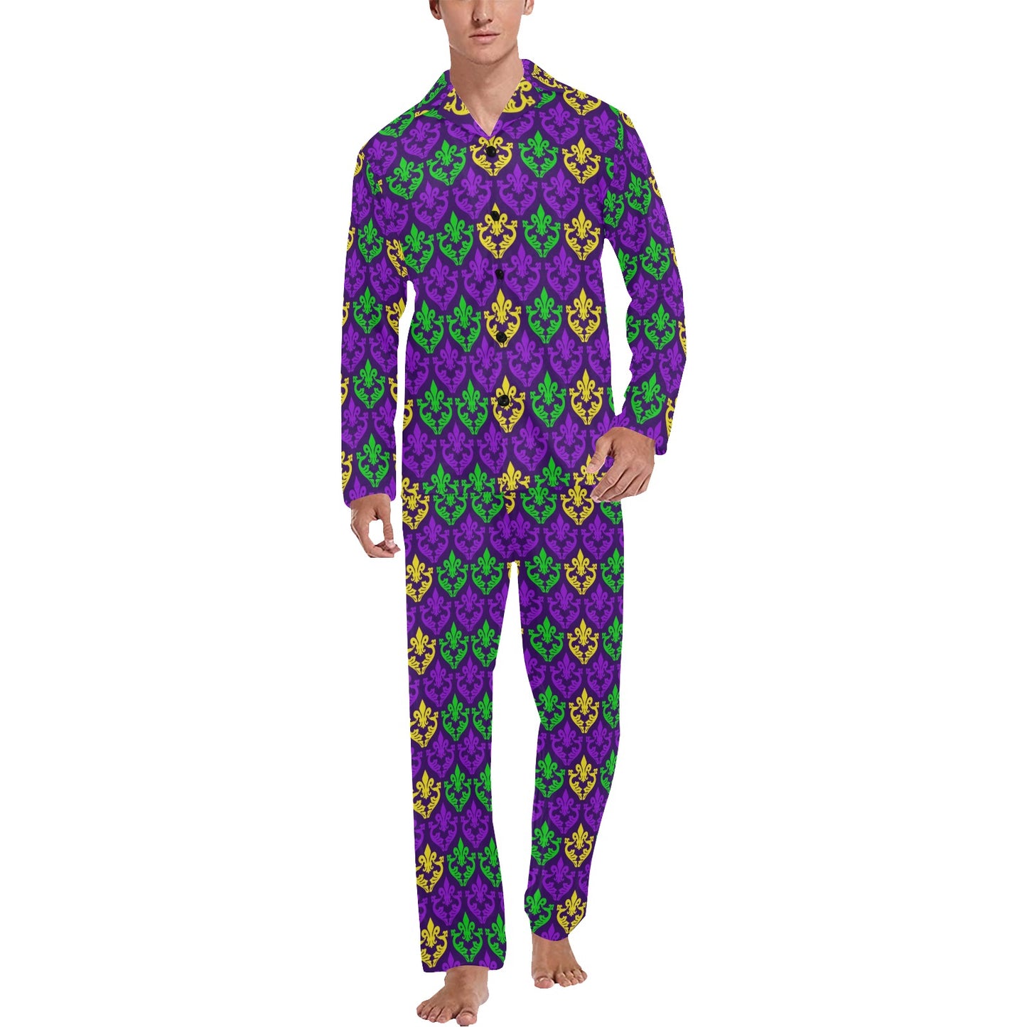 Mardi Gras Pattern Print Design 02 Men's Long Pajama Set