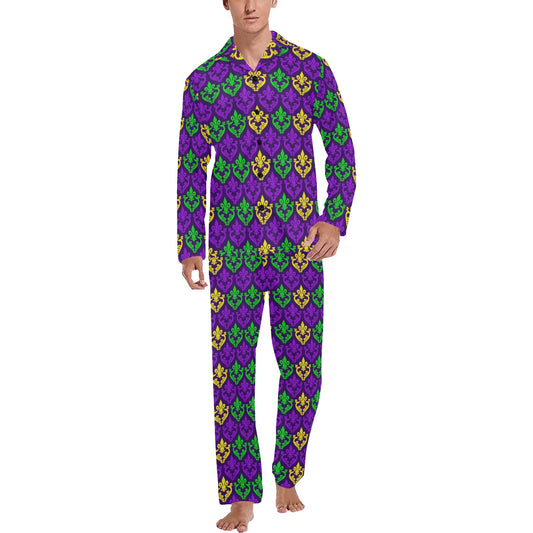 Mardi Gras Pattern Print Design 02 Men's Long Pajama Set