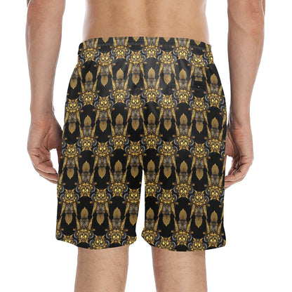 Steampunk Gold Owl Design Themed Print Men's Swim Trunks Beach Shorts