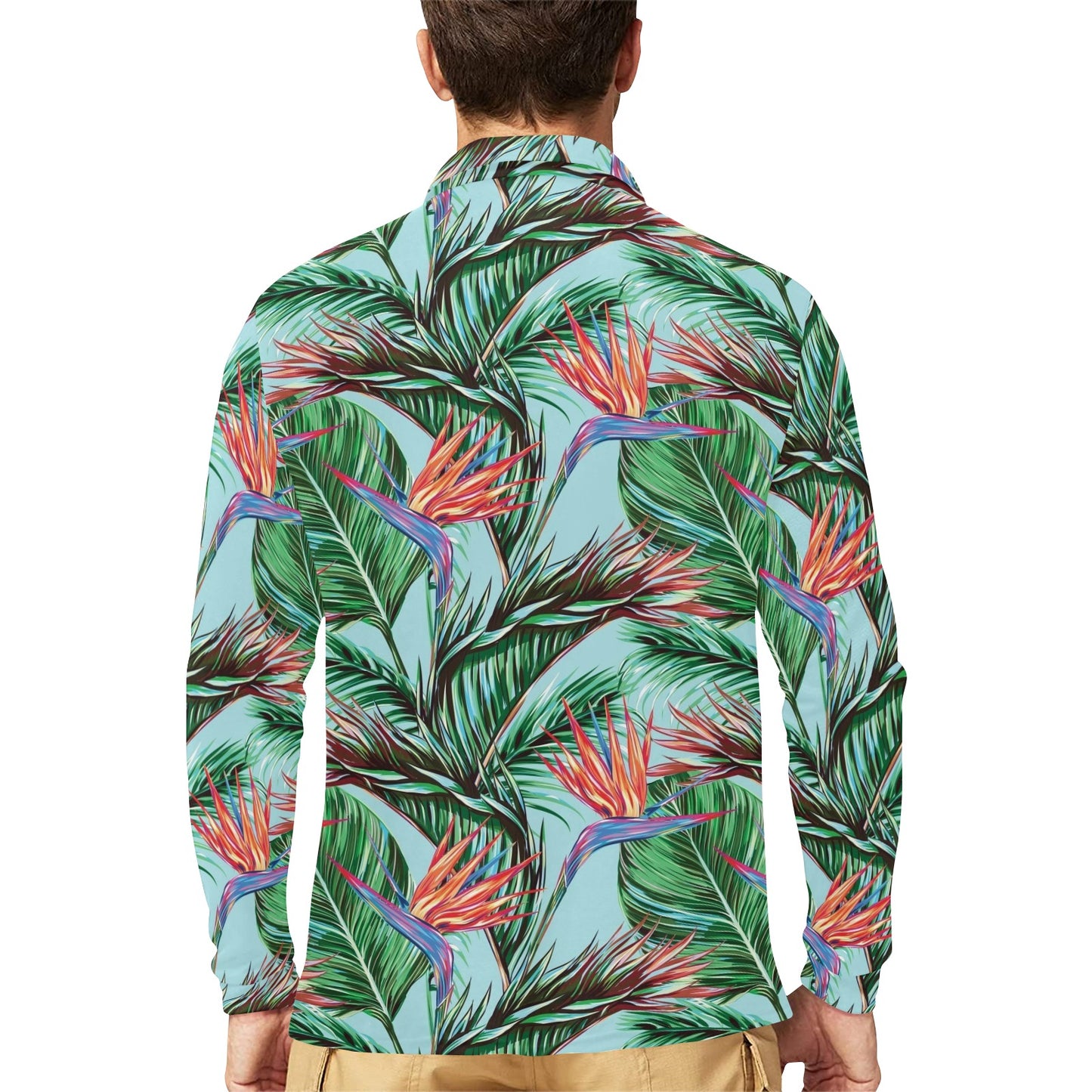 Bird Of Paradise Pattern Print Design BOP01 Long Sleeve Polo Shirt For Men's