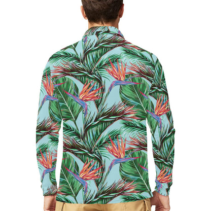 Bird Of Paradise Pattern Print Design BOP01 Long Sleeve Polo Shirt For Men's