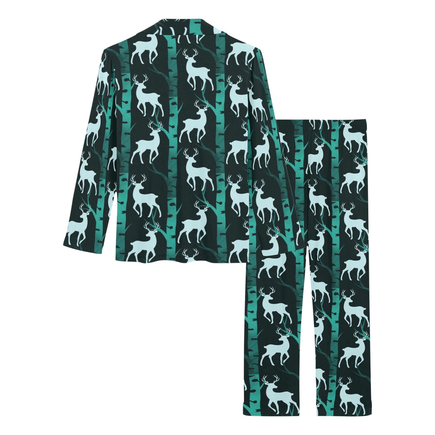 Deer Jungle Print Pattern Women's Long Pajama Set
