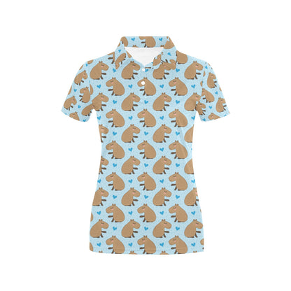 Capybara Pattern Print Design 01 Women's Polo Shirt