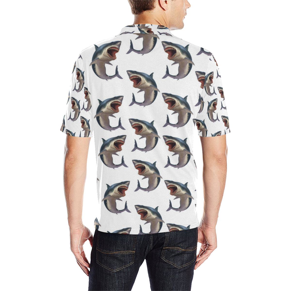 Great White Shark Pattern Print Design 03 Men Polo Shirt