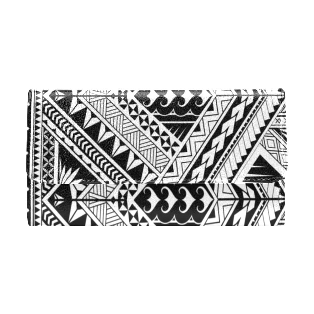 Samoan Tattoo Style Print Design LKS307 Women's Trifold Wallet
