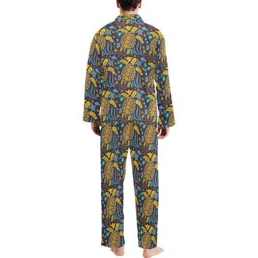 Sea Turtle Pattern Print Design T03 Men's Long Pajama Set