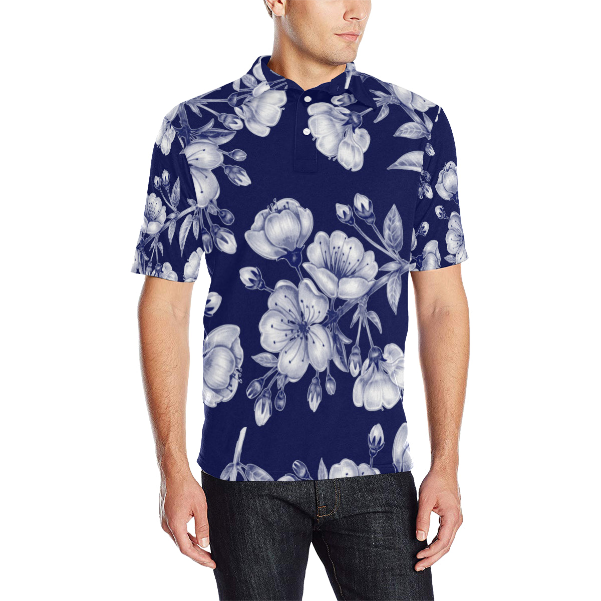 Cherry Blossom Pattern Print Design CB01 Men Polo Shirt