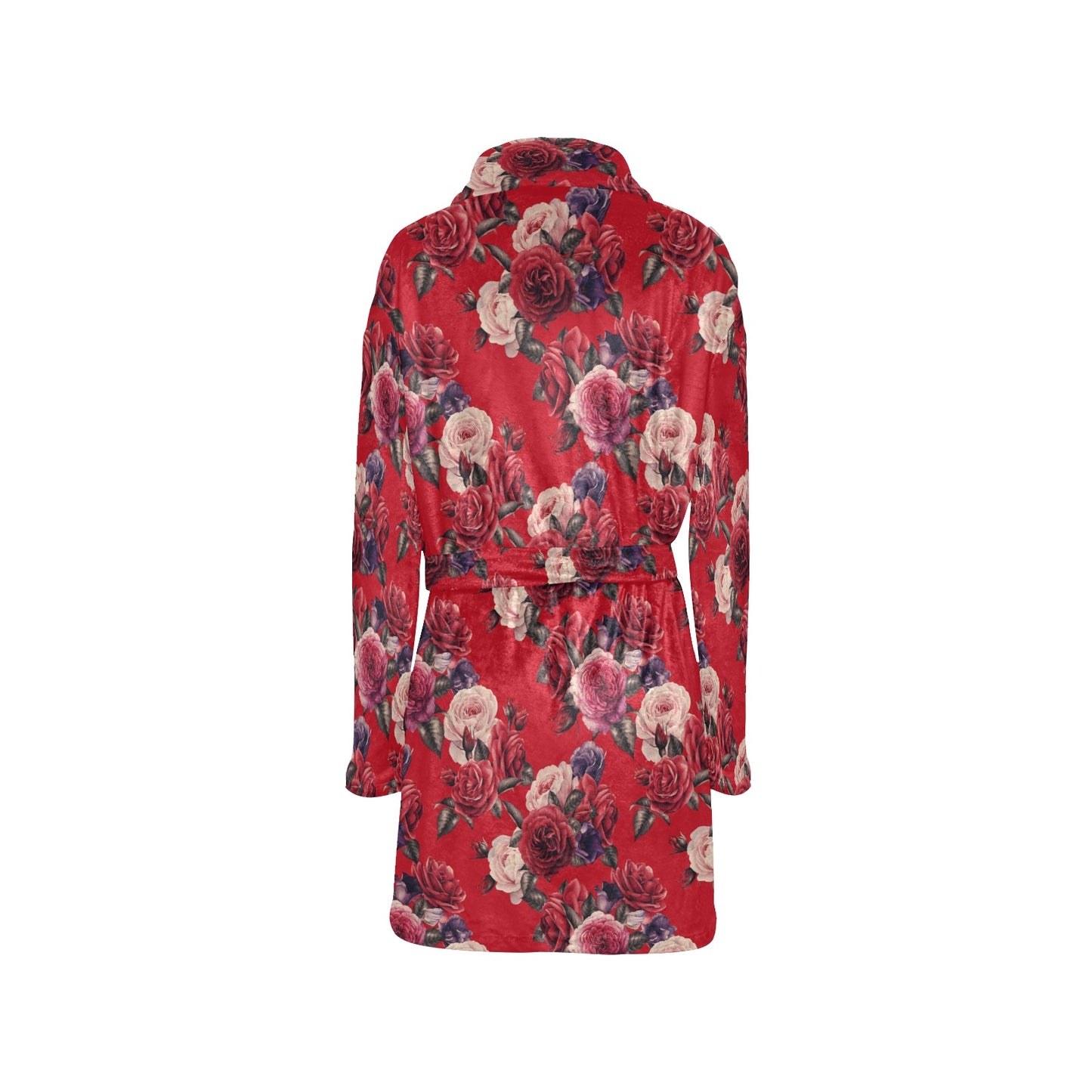 Rose Red Pattern Print Design RO07 Women's Fleece Robe
