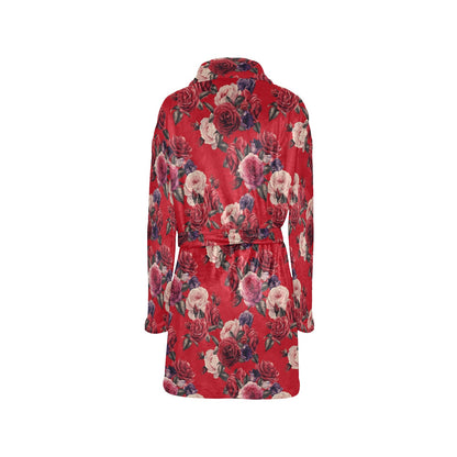 Rose Red Pattern Print Design RO07 Women's Fleece Robe
