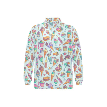 Ice Cream Pattern Print Design IC02 Long Sleeve Polo Shirt For Men's