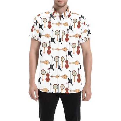 Banjo Print Design LKS403 Men Short Sleeve Button Up Shirt