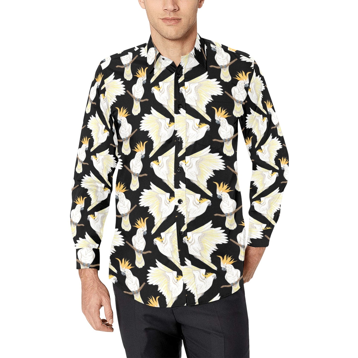 Cockatoo Print Design LKS402 Men's Long Sleeve Dress Shirt
