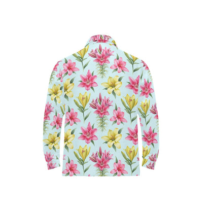 Lily Pattern Print Design LY010 Long Sleeve Polo Shirt For Men's