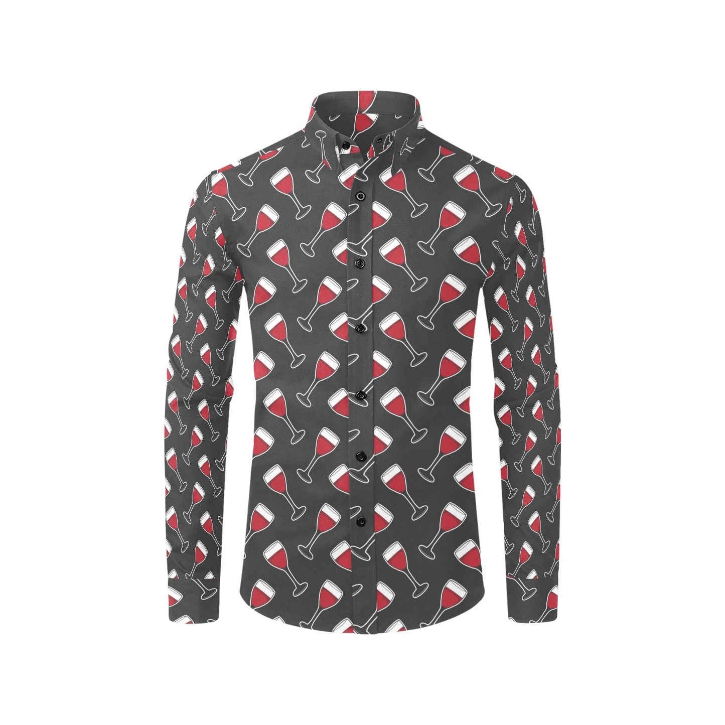 Wine Print Design LKS308 Men's Long Sleeve Dress Shirt