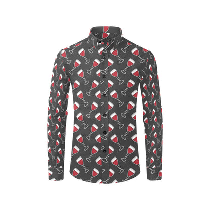 Wine Print Design LKS308 Men's Long Sleeve Dress Shirt