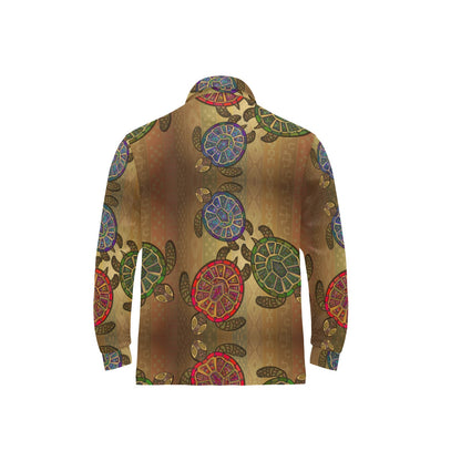 Sea Turtle Tribal Colorful Long Sleeve Polo Shirt For Men's