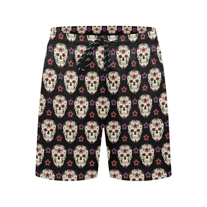 Sugar Skull Print Design LKS304 Men's Swim Trunks Beach Shorts