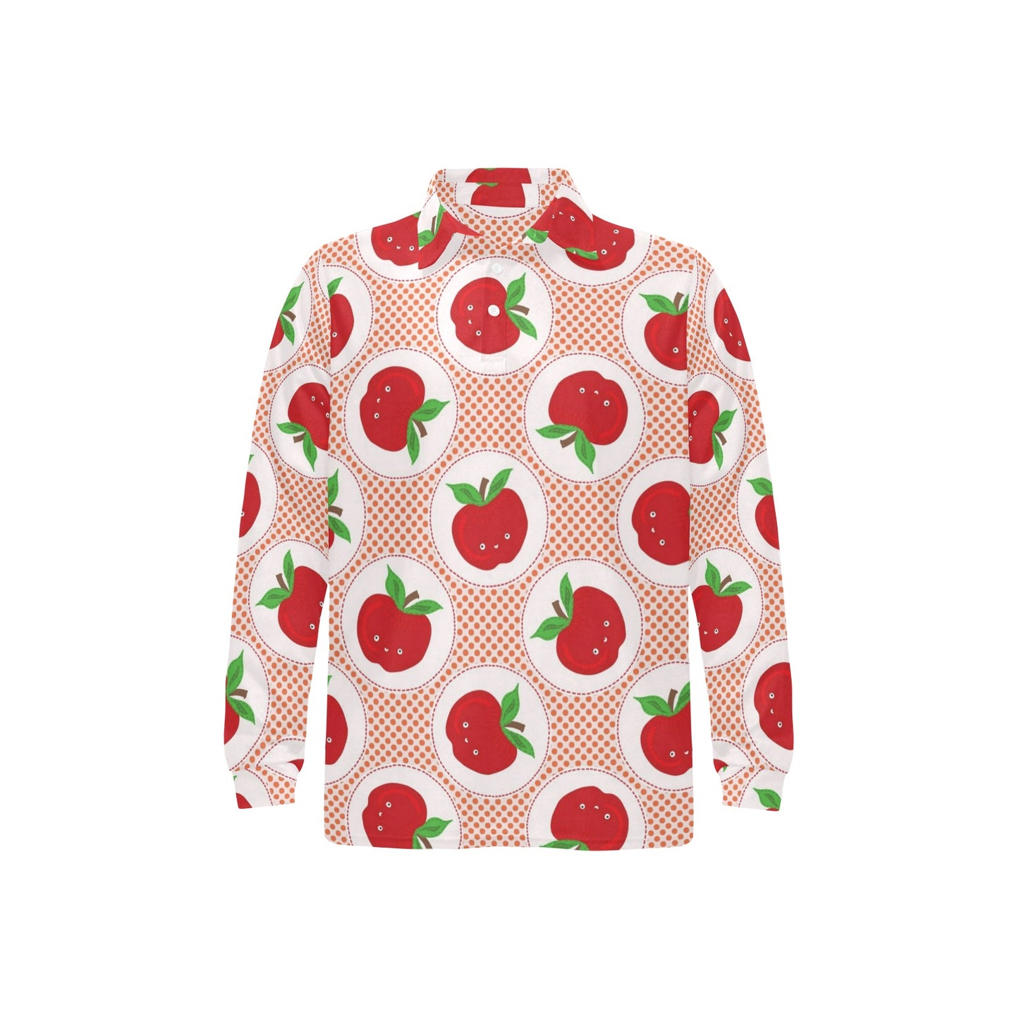 Apple Pattern Print Design AP08 Long Sleeve Polo Shirt For Men's