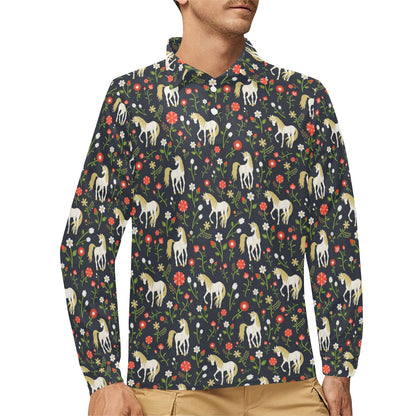 Unicorn Print Design LKS301 Long Sleeve Polo Shirt For Men's