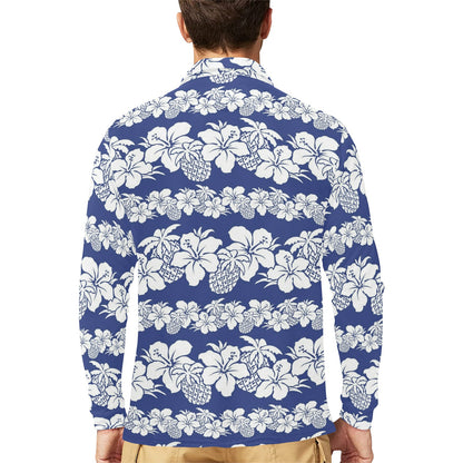 Hawaiian Themed Pattern Print Design H07 Long Sleeve Polo Shirt For Men's