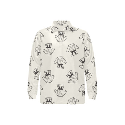 Karate Pattern Print Design 01 Long Sleeve Polo Shirt For Men's