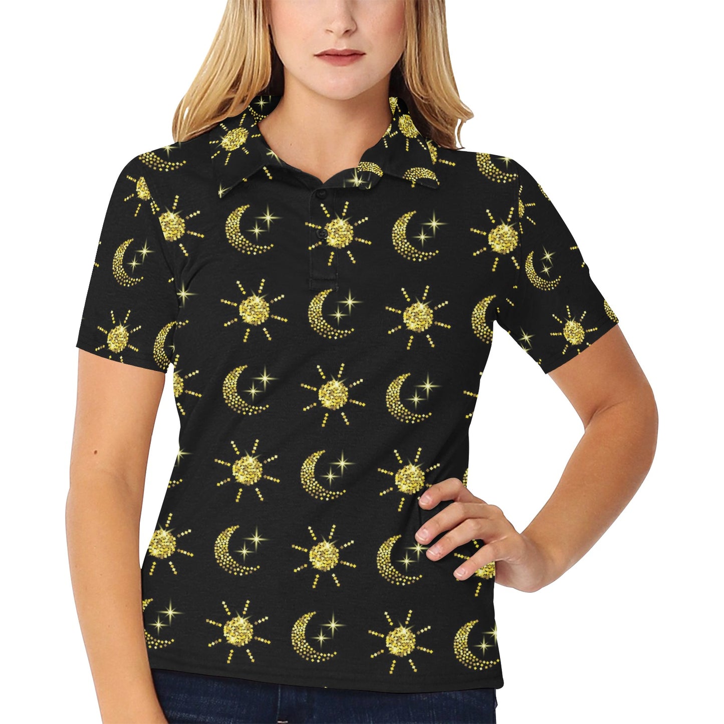 Sun Moon Print Design LKS304 Women's Polo Shirt