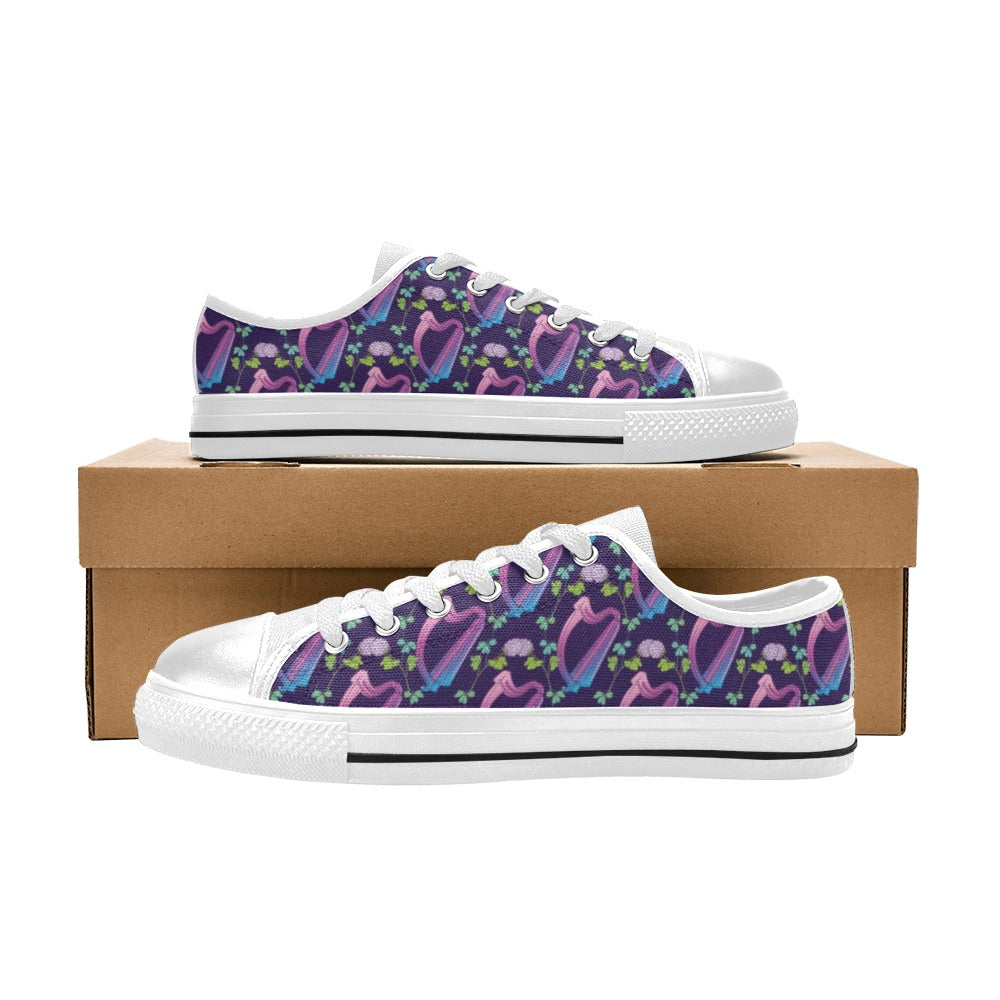 Harp Print Design LKS403 Women's White Low Top Shoes