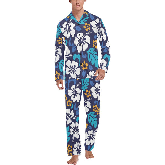 Hibiscus Pattern Print Design HB030 Men's Long Pajama Set