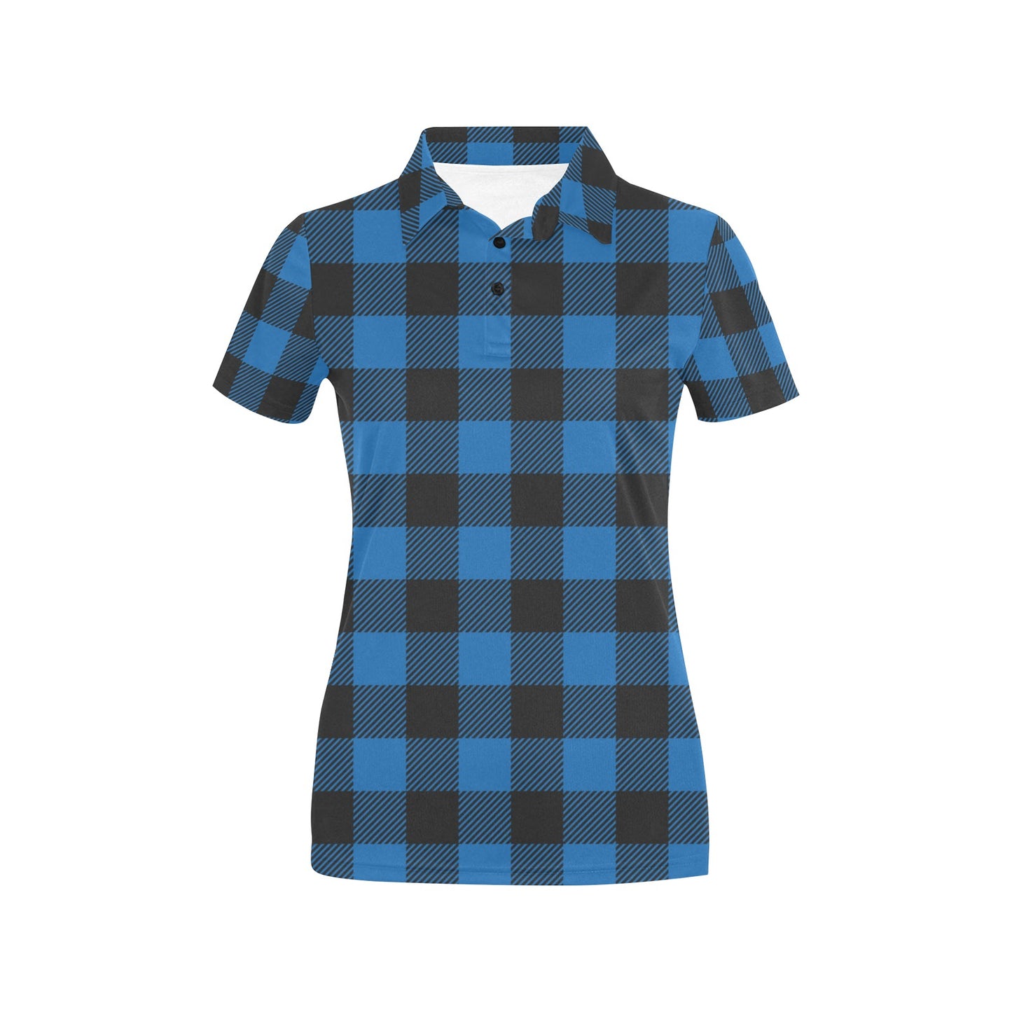 Buffalo check Blue Pattern Print Design 03 Women's Polo Shirt