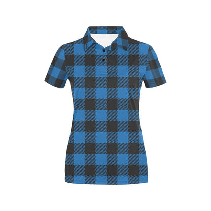 Buffalo check Blue Pattern Print Design 03 Women's Polo Shirt