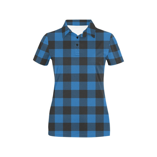 Buffalo check Blue Pattern Print Design 03 Women's Polo Shirt