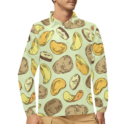 Potato Pattern Print Design A03 Long Sleeve Polo Shirt For Men's