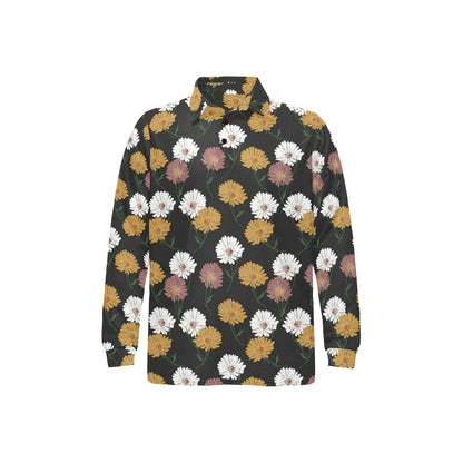 Daisy Pattern Print Design DS04 Long Sleeve Polo Shirt For Men's