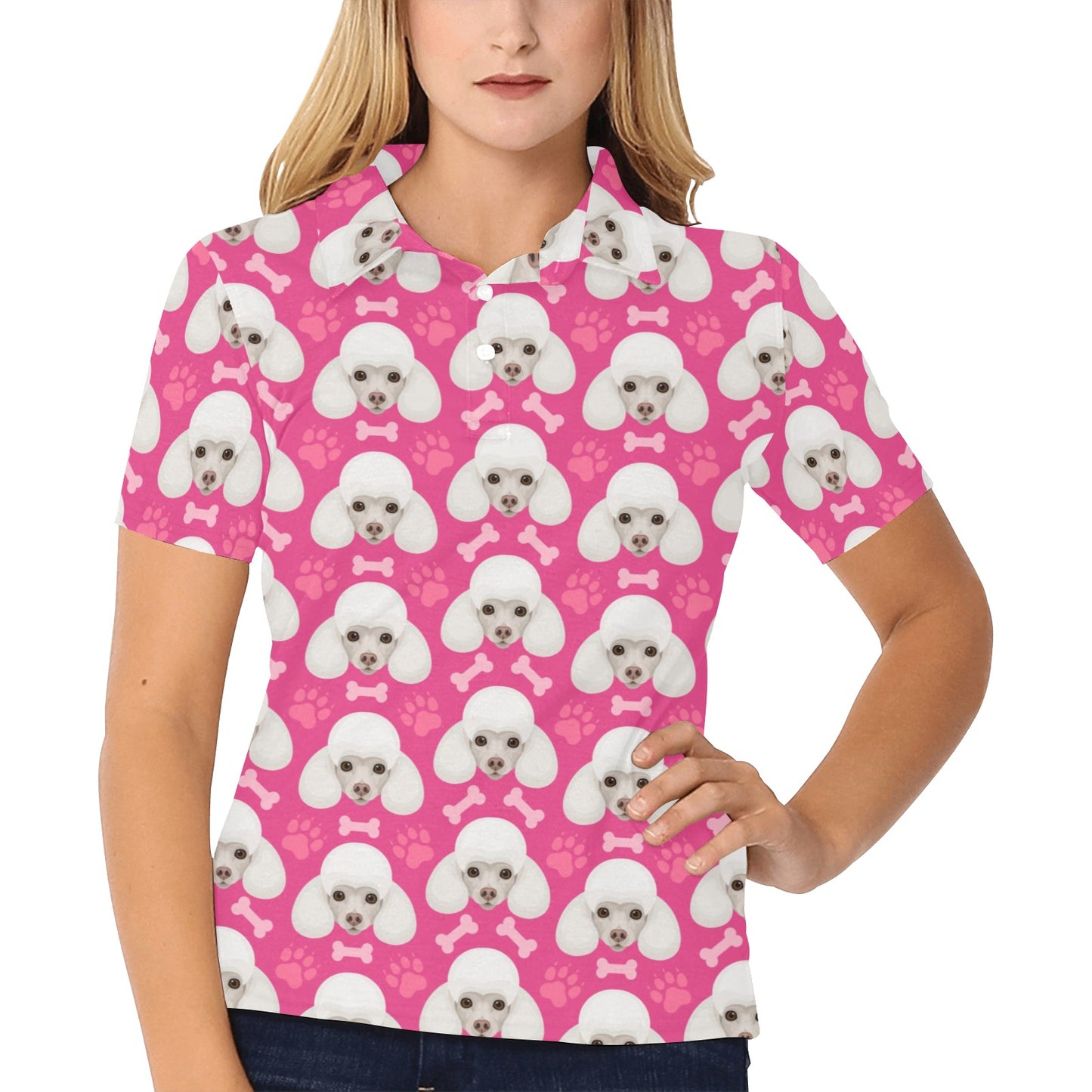 Poodle Pattern Print Design A04 Women's Polo Shirt