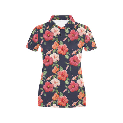 Tropical Flower Pattern Print Design TF020 Women's Polo Shirt