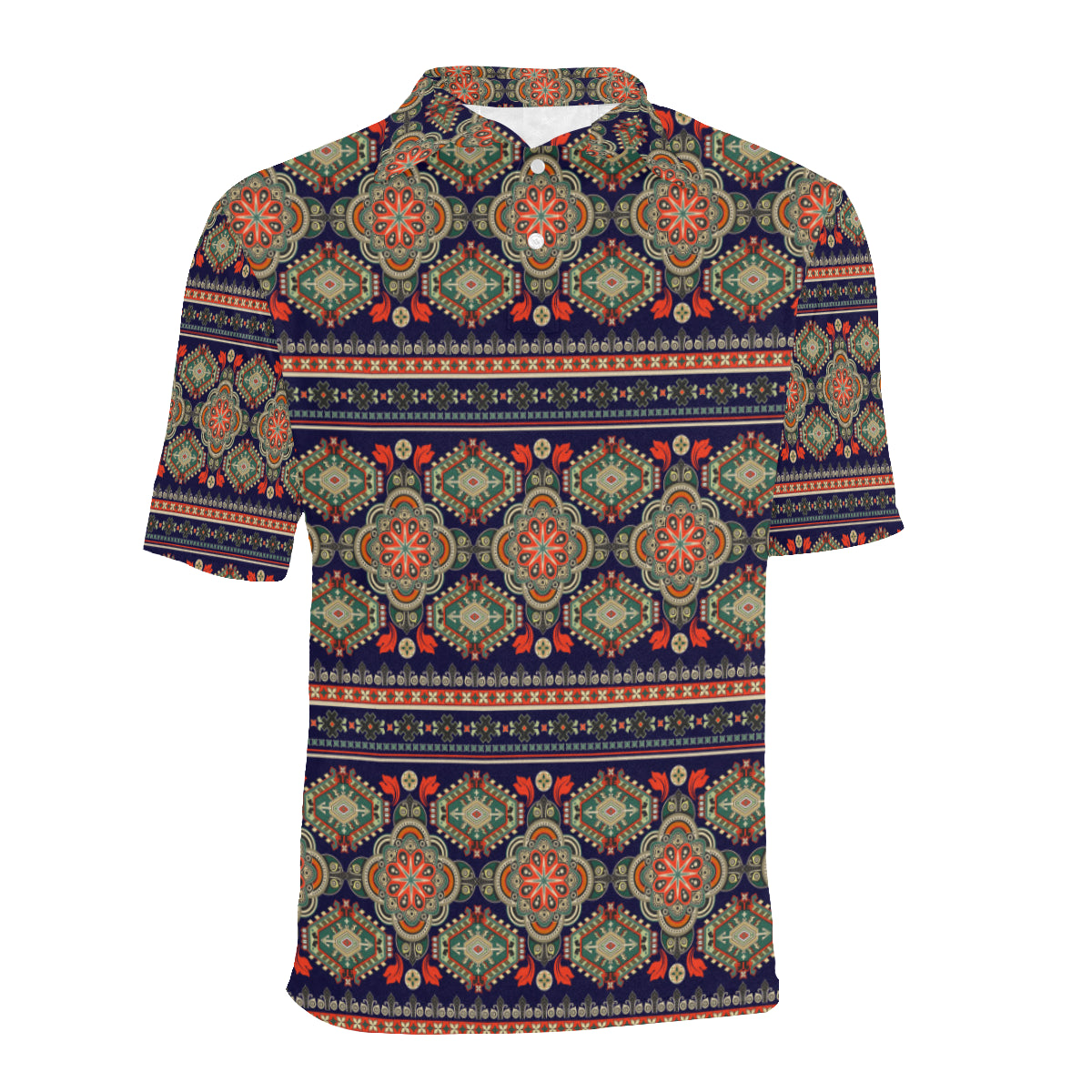 Ethnic Geometric Print Pattern Men Polo Shirt
