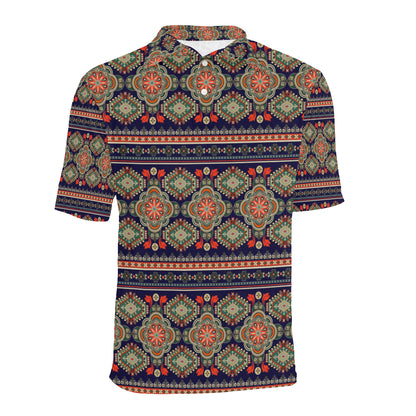 Ethnic Geometric Print Pattern Men Polo Shirt