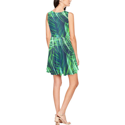 Palm Leaves Pattern Print Design PL02 Sleeveless Dress
