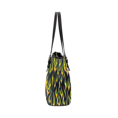 Flame Fire Yellow Pattern Leather Tote Bag