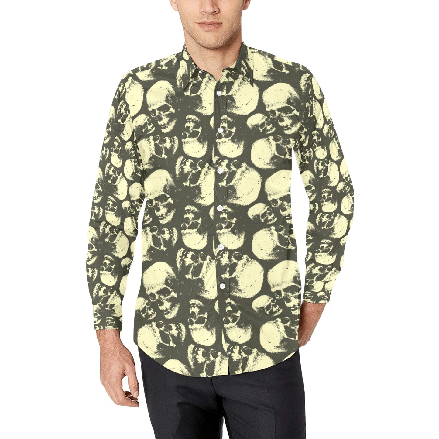 Skull Print Design LKS302 Men's Long Sleeve Dress Shirt