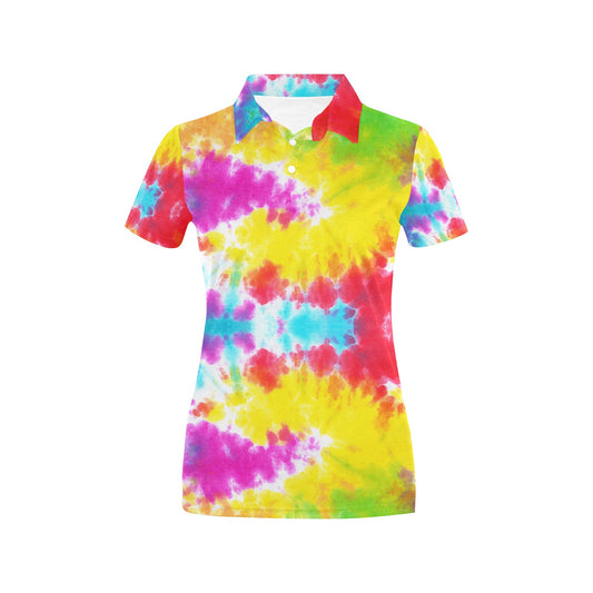 Tie Dye Rainbow Themed Print Women's Polo Shirt