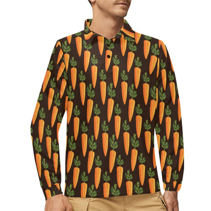 Carrot Pattern Print Design 06 Long Sleeve Polo Shirt For Men's